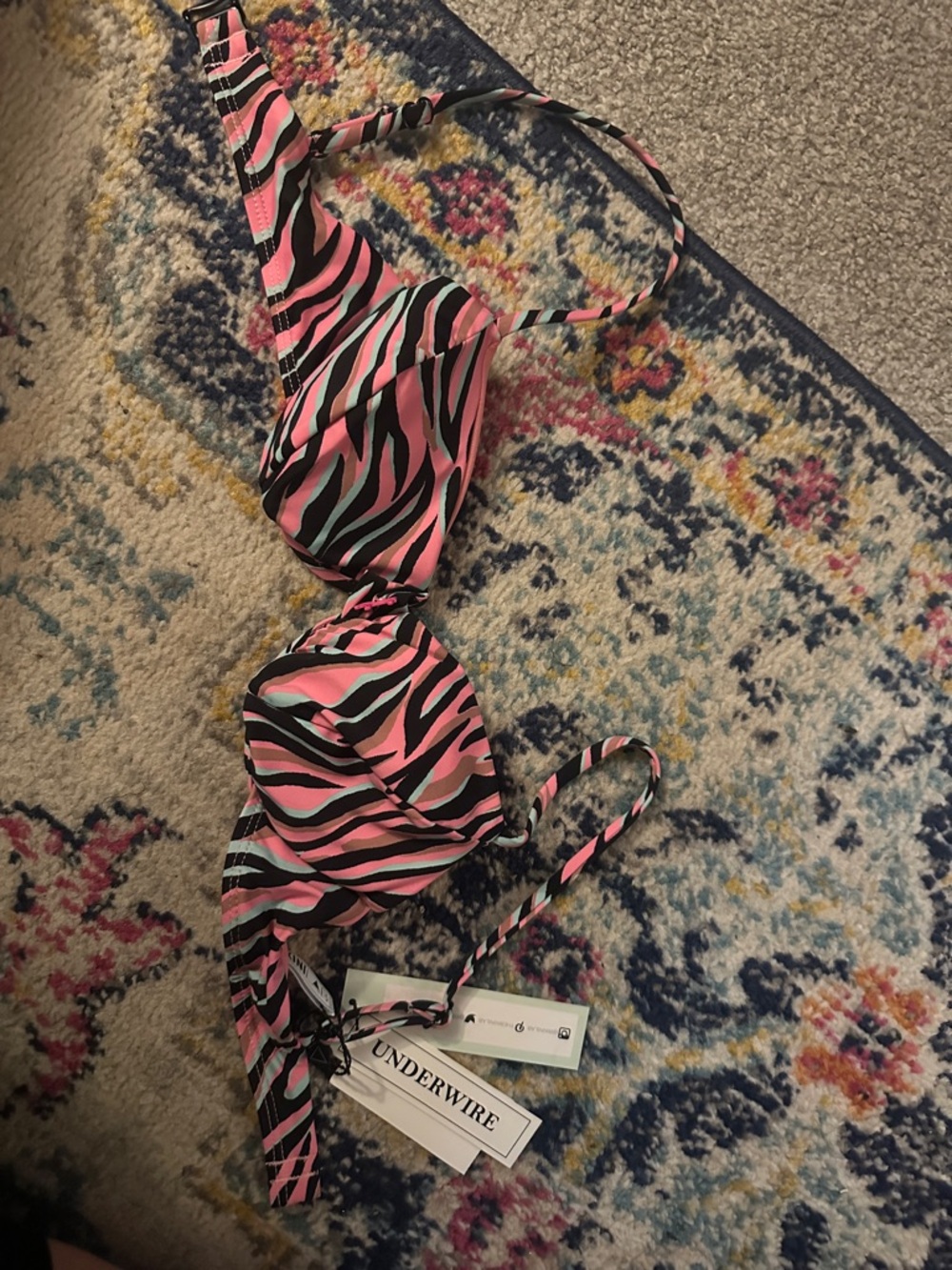 The Bikini Lab Pink Black Zebra Print Underwire Bikini Top